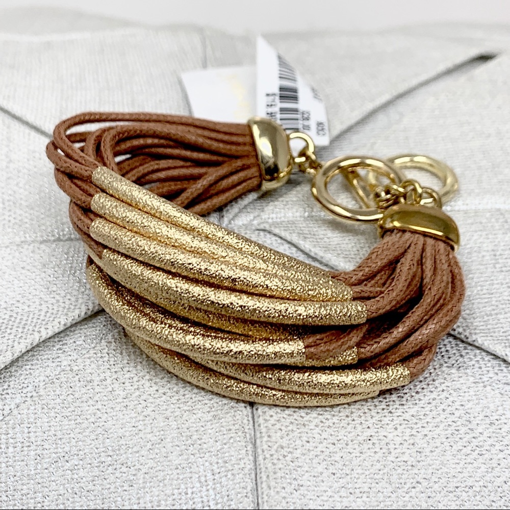Brown Leather and Gold Bracelet